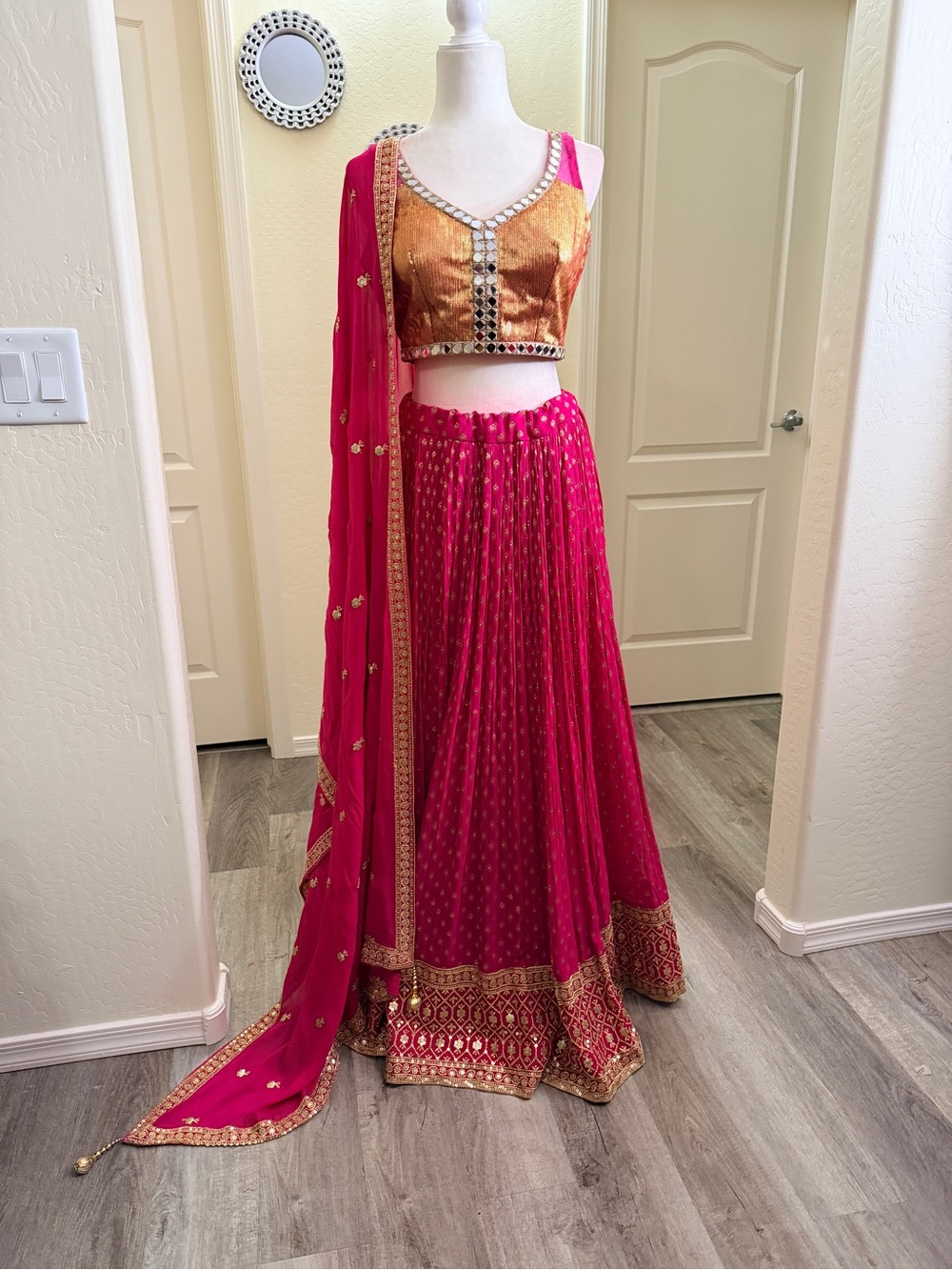 Gold & Pink Bridal Lehenga Choli - Elegant Women's Wedding Dress